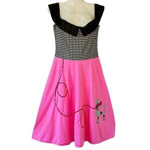 Poodle Skirt Dress by California Costumes Black and White Gingham Pink Skirt  S